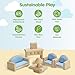 PlanToys® Living Room Classic Set for Montessori Inspired Small World Play | Imaginative Storytelling, Social Interaction and Home Role Play | Eco Friendly Wooden Dollhouse Living Room Furniture