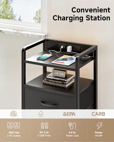 image for Lazzanto Night Stand Bedside Charger Bedroom - Nightstand with Chargin