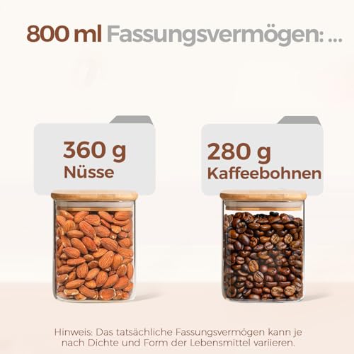ComSaf 6er Set Vorratsgläser mit Deckel Luftdicht 800ml – Glasbehälter mit Deckel & Vorratsgläser für...