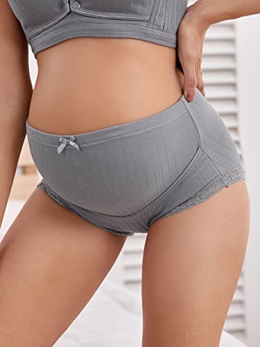 Cozyease Women's Maternity Panty Ribbed Knit Lace Trim Pregnancy High Rise Underwear Briefs Grey S #TOP2