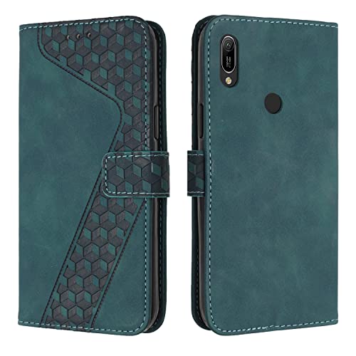 OKZone Kompatibel mit Huawei Y6 2019/Honor 8A/Y6 Prime 2019 Hülle, PU Leder Handyhülle Tasche Wallet Schutzhülle Flip Cover Klappbar Stoßfeste Etui mit Magnet Kartenfach TPU Lederhülle (Zyan)