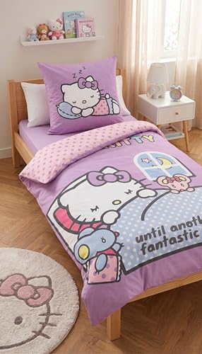 Parure de lit Hello Kitty violette housse de couette coton 135x200 cm