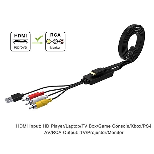 DAGIJIRD HDMI to RCA Cable, 1080P HDMI to 3RCA Video Audio Converter Adapter Cable for for PS3, for PS4, for Xbox 360, HDTV, DVD - Thumbnail 7
