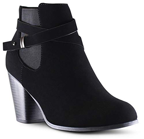 Marcorepublic Montreal Women's Almond Toe High Chunky Block Stacked Heels Ankle Booties Boots - (Black Nbpu) - 8 #TOP1