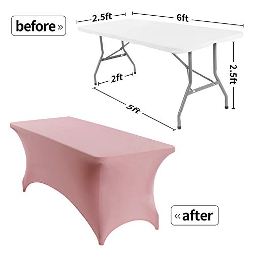 Image of Peomeise 2PCS 6FT Spandex Table Cover Rectangular Stretch Spandex Tablecloth (Dusty Rose,6FT)