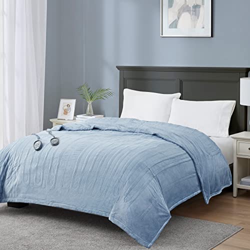 King Size Electric Blanket With Dual Control, Micro Plush Heated Blankets | Machine Washable With 20 Heating Levels & 10 Hours Shut Off, Ul Certified | 90X100 Inch, Sapphire Blue #TOP23