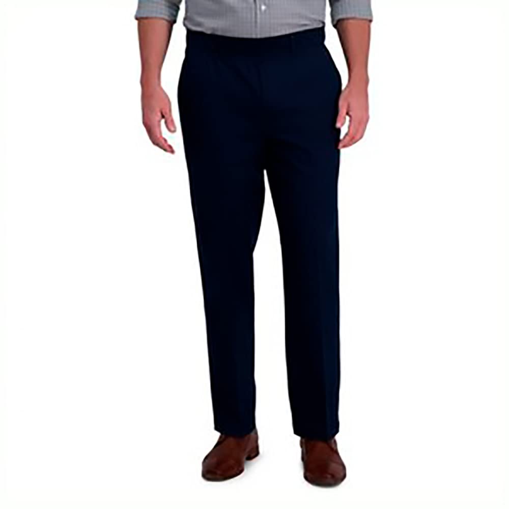 Haggar Herren B&t Iron Free Premium Khaki Classic Fit Flat Front Expandable Waist Pant Hose, Dunkles Marineblau, 46W / 32L