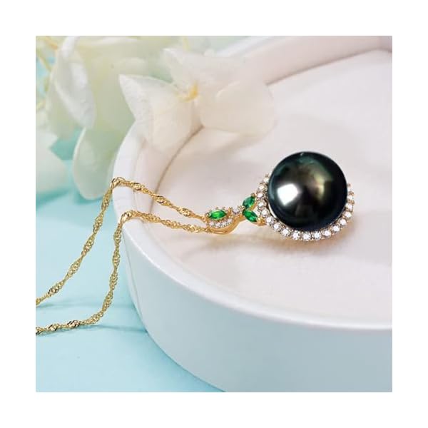 Gifts for Women- Tahitian-Black-Pearl-Necklace for Women, 12-13mm Real South Sea Pearls Pendant Sterling Silver Plated 18K Gold With Urquoise- Christmas Mothers Day Valentine's Day Jewelry - Image 4