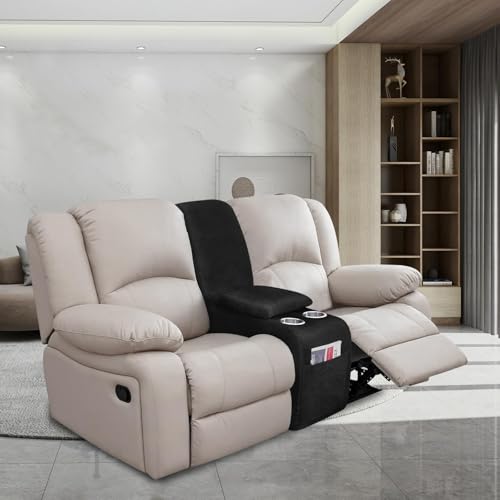 Image of molasofa Leather Like Additional Recliner Console Cover for Reclining Loveseat Covers Stretch Jacquard Middle Console Cover for Recliner Couch and Sofa Dark Black