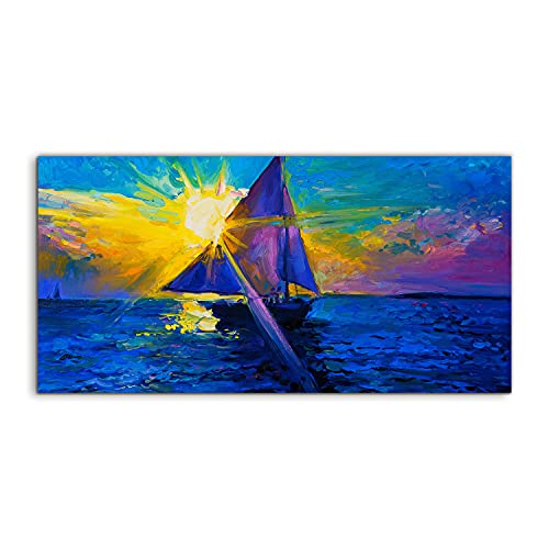 Murale Photo Art Acryl 120x60cm decoration salon chambre Sunrise boat