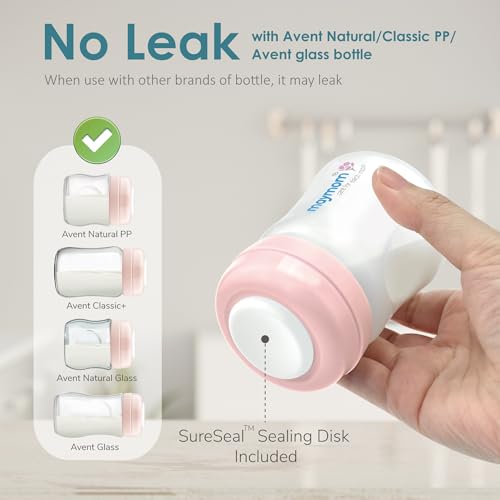 Image of Maymom Screw Lids Aka Travel Caps with Rewritable Sealing Disc Compatible with Avent, Maymom Wide Mouth Bottles; Cap Replace Avent Natural Bottle Sealing Ring and Sealing Disc, 6pcs. (Pink)