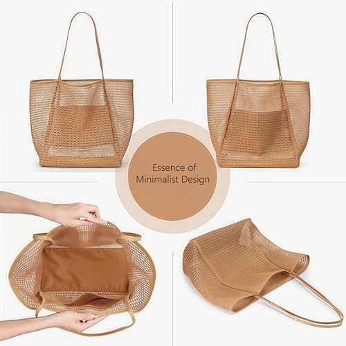 Mesh Nylon Beach Tote Bags for Women, Casual Hobo Shoulder handbag Foldable Grocery Bag for Swimming Pool4