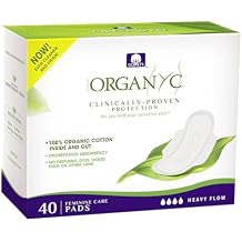 Organyc - 100% قطن عضوي معتمد من الداخل والخارج وسادات أنثوية، منديل صحي 40 عدد، تدفق كثيف، تغليف جديد بحجم أكبر