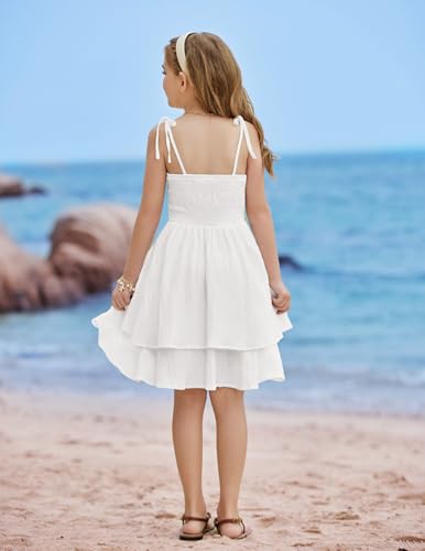 Arshiner Girls Summer Spaghetti Strap Dresses Flowy Tiered Ruched Smocked Back Casual Beach Midi Sundress3