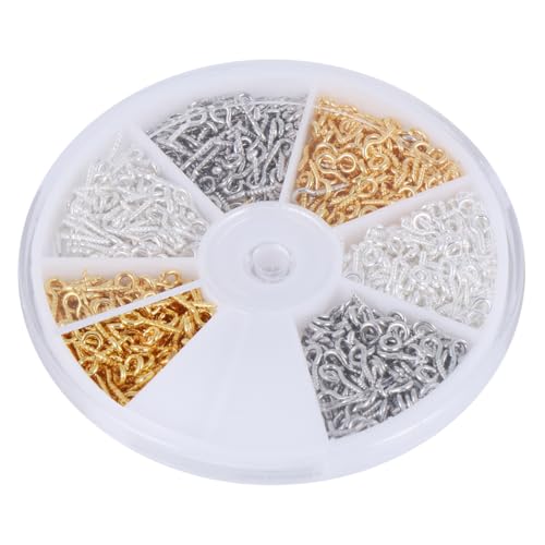 SHOWERORO Juego de 900 Tornillos de Ojo de Oveja Autorroscantes de Hierro Enchapado Tamaños Mixtos Multiusos para Bricolaje Manualidades y Colgado en Hogar Gancho Roscado y Anillo de