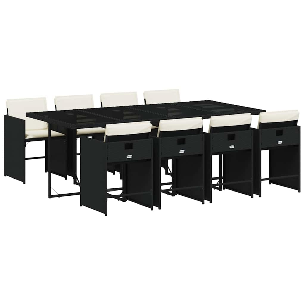 vidaXL Set de Comedor de jardín 9 pzas y Cojines ratán sintético Negro