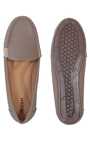 Image of Pluxh Women Ballet Flats | Slip-On Casual & Formal Shoes | Elegant Metal Accent Design, Soft Cushioned Insole with Flexible Anti-Slip Sole | Office Wear, Daily Use & Travel Footwear