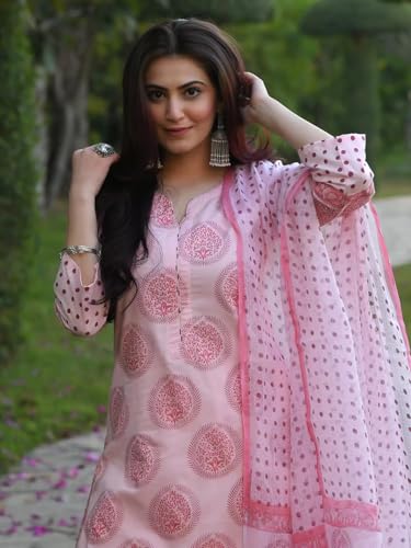 Image of Pinkmint Women Straight Motif Printed Kurta and Pant Set with Dupatta