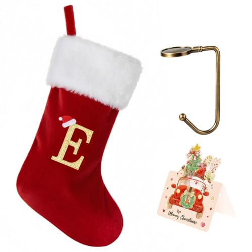 Christmas Stockings with Initials, 20" Velvet Letter Monogram Xmas Stocking