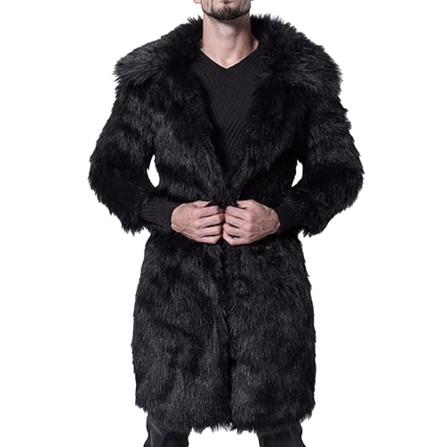 Faux Fur Coat for Men Winter Fluffy Coat Long Parka Overcoat Lapel Open Front Warm Fuzzy Shearling Trench Coat