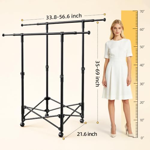 SINKONG No-assembly Clothes Rack,Double Rod 59-Inch Rolling clothing rack by SINKONG - Used condition - Image 2
