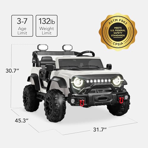 Image of Best Choice Products Kids 24V 2-Seater Electric Ride On Car Truck w / 132lb Weight Capacity, Parent Control, Bluetooth, LED Lights - White