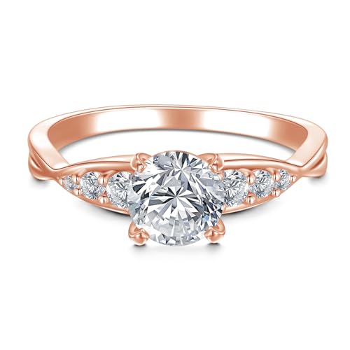 1.24 Carat(ctw) Round Cut Moissanite/Lab-Grown Diamond Engagement Ring for Women Custom Twisted Wedding Ring in Sterling Silver/10K/14K/18K Solid Gold（D Color, VVS Clarity）