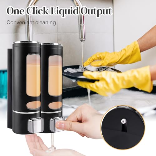 Image of Hand Liquid Soap Dispenser Wall Mounted, 400ml Bathroom Shower Dispenser, Shower Pump Dispenser and Organizer for Bathroom Kitchen Hotel, Refillable Liquid Lotion Soap Dispenser (2Pcs)