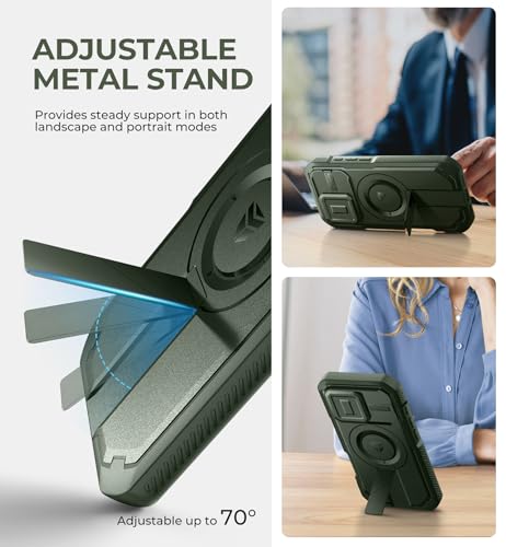 Image of Dexnor for iPhone 16 Pro Case with Slide Camera Cover&Adjustable Kickstand & Built-in Screen Protector,Compatible Wireless Charging Shockproof Cases Heavy-Duty Magnetic Protective Cover,Army Green