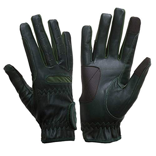 eGlove eQUEST GripPro Leather Touchscreen Horse Riding Gloves (Dark Green, X-Large)
