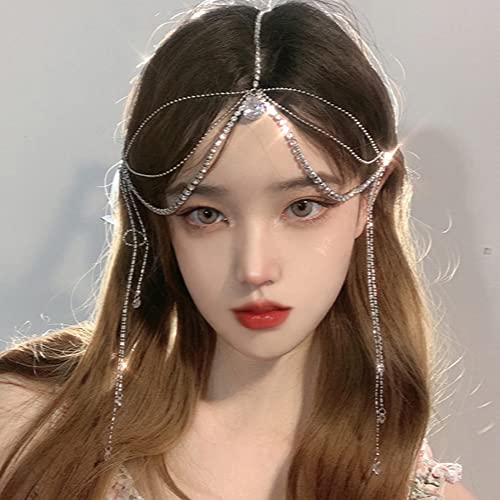 Wiwpar Rhinestone Head Chain Hair Headpiece Multi Layer Chain Dangle Drop Forehead Headband for Women Girls