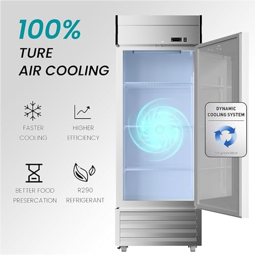 Image of 27 inch Upright Commercial Freezer with 1 Solid Door, -10℉ ~ 10℉, 23 Cu.Ft Stainless Steel Reach-in Freezer,Fan Cooling Freezer with 3 Wheels for Restaurant Bar Garage, ETL and DOE Approved
