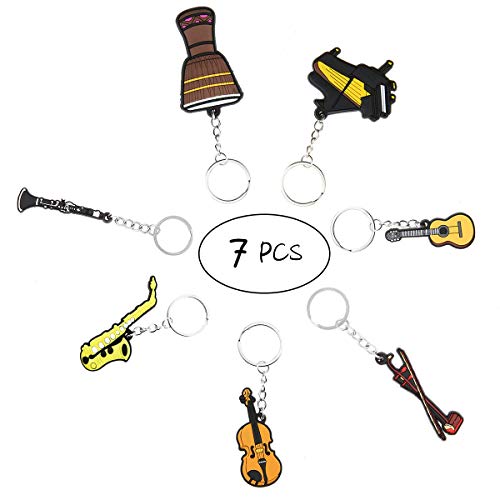 Schlüsselringe mit kreativem Schlüsselanhänger in lebendigen Farben, Musikinstrument, Geschenk, Dekoration, Set mit 7 Stück Cover
