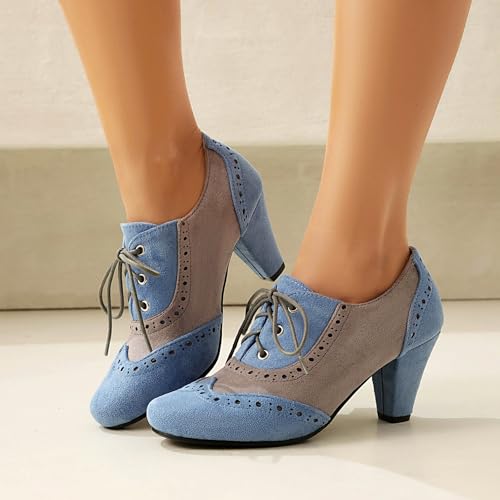 Elerhythm Women's Mary Jane 1920s Pump Heels Oxford Classic and Retro Lace Up Wingtip 1950s Vintage Round Closed Toe 1940s Shoes4