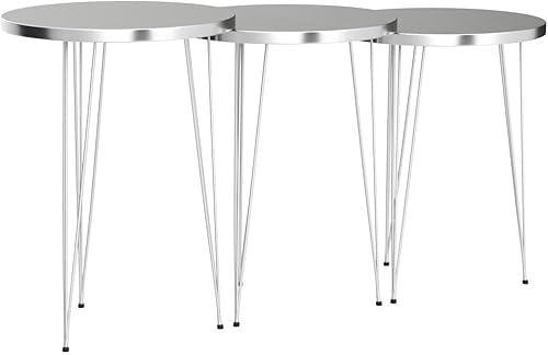 Miniatura 37 de PAK HOME Juego de 3 mesas auxiliares anidables de mármol blanco, mesas auxiliares redondas de madera apilables con patas de metal para sala de