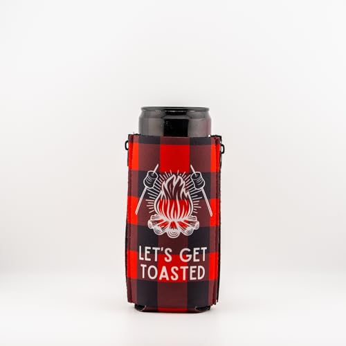 ZipSip NONMAGNET- Adjustable All-In-One Coozie with Zippers for Cans, Bottles, Slim Cans, Pint Glasses, Party Cups, Coffee – Can Cooler - Insolated Neoprene Sleeve - Let's Get Toasted, Large