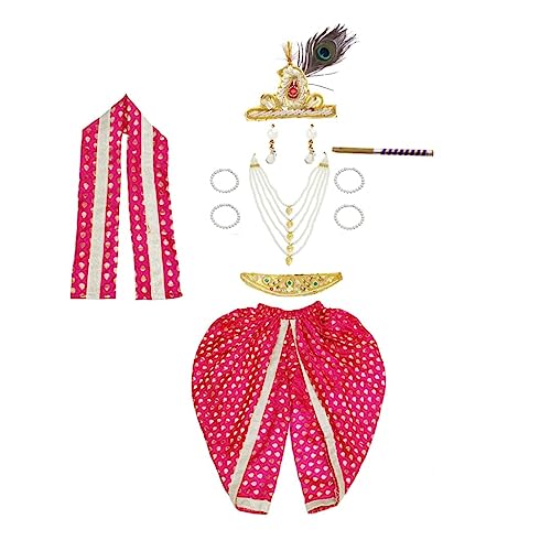 Image of ITSMYCOSTUME Krishna Dress for Baby Boy Kids Set of 10(Dhoti,Hip Cover,Patka,Mukut,Morpankh,Bansuri,Kamarband,Bajuband,Kundal) Little Krishna Ji Kanha Janmasthmi Costume