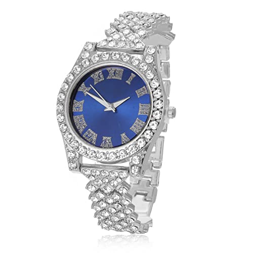 Image of Halukakah Diamonds Gold Watch Iced Out, Kid's 18K Real Gold /Platinum White Gold Plated 36MM Width Green /Blue /Red Dial Quartz Wristband 8 inch with Cuban Link Chain 7 inch+16 inch Bracelet, Free Giftbox