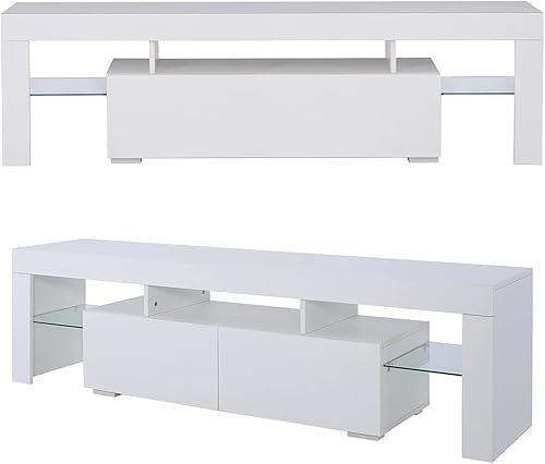 Miniatura 6 de Soporte de TV LED brillante para televisores de 65 pulgadas, centro de entretenimiento con luces LED, soporte de TV negro con cajones de Blanco-2