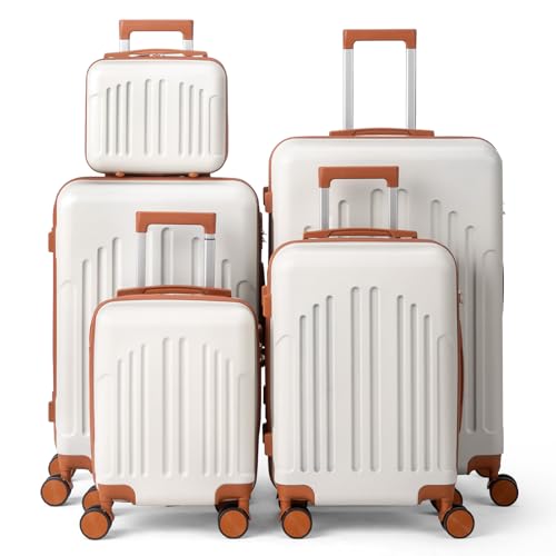 LEADZM Set de 5 Valises de Voyage avec Vanity Case, Valise Grande Taille & Cabine, Valise Soute Ridide en ABS, Bagages Cabine avec roulettes Pivotantes 360°...