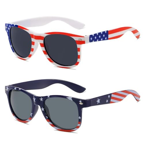 BIFHIG 2 Pièces De Lunettes De Soleil Drapeau Américain, Lunettes Classiques De Mode, Lunettes De Soleil De Décoration De Fête, Lunettes De Protection...