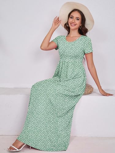 Image of DEARCASE Maxi Dress for Women Short Sleeve Casual Summer Loose Plain Comfy Long Dresses with Pockets
