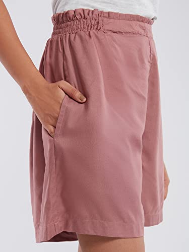 Image of NYKD Everyday Casual Cotton Shorts for Women with Stylish Ruffled Waistband Drawstrings and Side Pockets Night Wear Lounge Shorts - NYS036