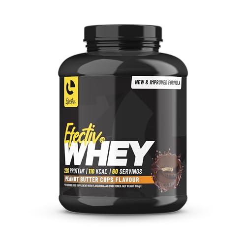EFECTIV Whey Protein - Advanced Protein Complex - 60 Servings - 22g of Protein - Gluten Free - Vegetarian Friendly - Mixes Instantly (1.8kg, Peanut Butter Cups)