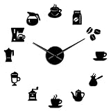 Material: acrílico Taza de café Arte de la Pared Cafetería DIY Reloj de Pared Gigante Cafe House Pegatinas de Bricolaje Decorativas Manos Grandes Sin Marco Reloj Grande Reloj Negro 47 Pulgadas (120cm)