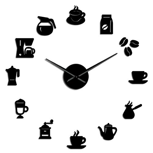 Taza de café Arte de la Pared Cafetería DIY Reloj de Pared Gigante Cafe House Pegatinas de Bricolaje Decorativas Manos Grandes Sin Marco Reloj Grande Reloj Negro 47 Pulgadas (120cm) Cover