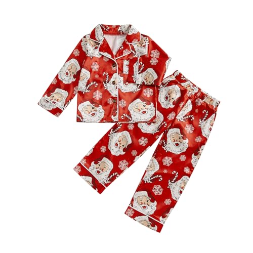 One opening 2-6T Little Girl Christmas Pajamas Set Santa Button Down Shirts Tops Long Pants Girls Pjs Set Loungewear Sleeper