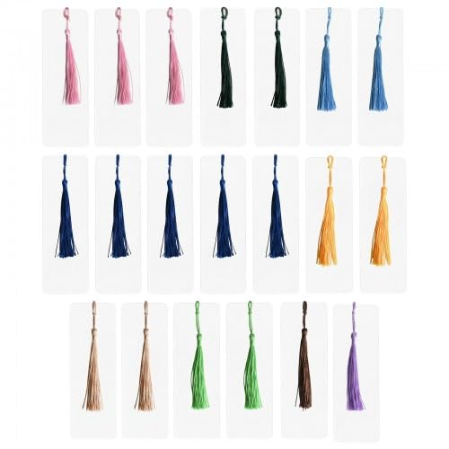 20 Clear Acrylic Blank Bookmark Blanks (5x15 cm) + 20 Tassels in Assorted Colours, DIY Personalised Bookmarks for Crafting, Painting & Decorating