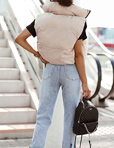 UANEO Cropped Puffer Vest Women Zip Up Stand Collar Sleeveless Padded Crop Puffy Vests
