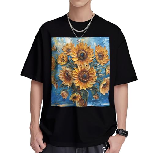 T-shirt col rond tournesol ample en coton pour un été frais et confortable